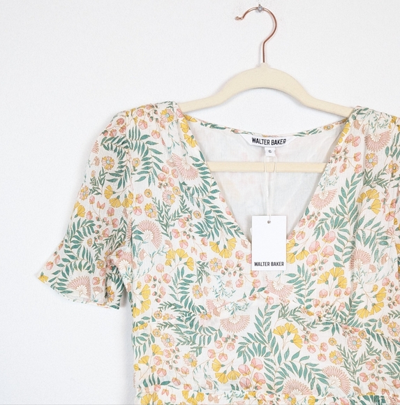 NWT Walter Baker Ecru Josie Floral Print Cotton Mini Dress Size 6 - Picture 4 of 9
